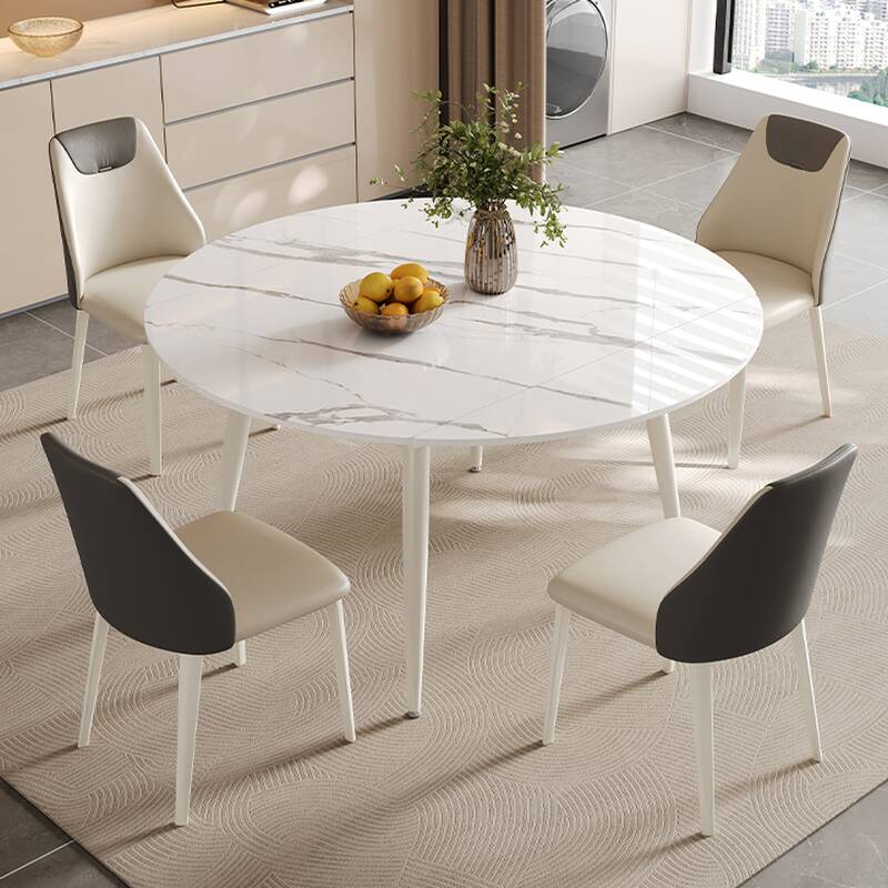 Orbicular Dining Table Set with Upholstered Back, Collapsible Leaf Mechanism, Cushion Chair, Seats 6/4 Chairs, Multicolour Top