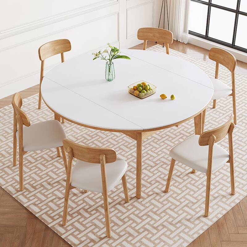 Rounded Sintered Stone 6 People/for 4 Dining Table Set with Hiding Leaf & Back Upholstered Chair