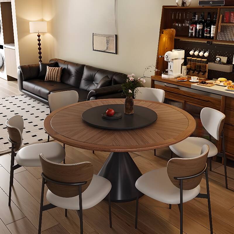 Elegant Dining Table Set with Sintered Stone Top, Seats 4 to 6, Featuring Turned Swivel Functionality