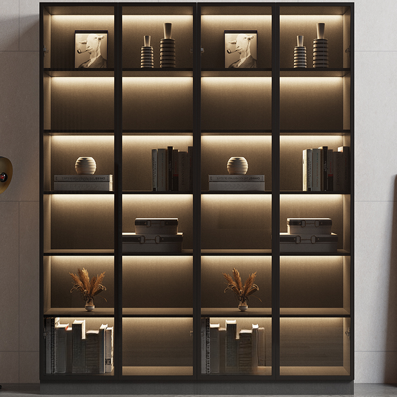 Slab Floor Display Stand with Locker Storage, 6 Shelves, Self-supporting, and Closed Design