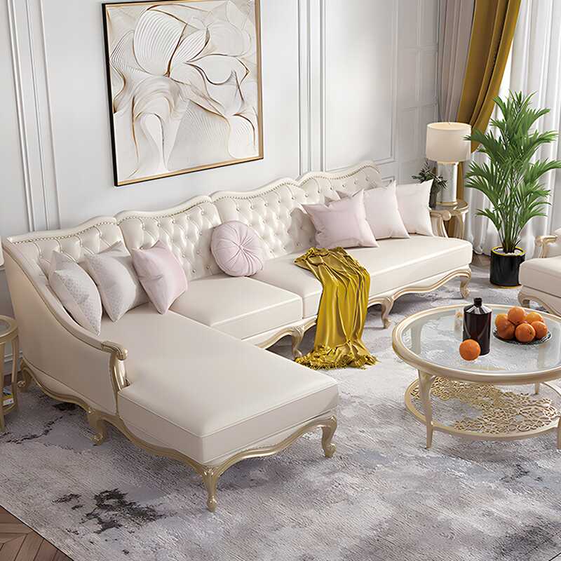 Elegant Off-White Sofa Couch/Loveseat/Single Sofa with Oak Wood, Sloped Arms, Nailhead Decoration, and Multiple Pillow Options