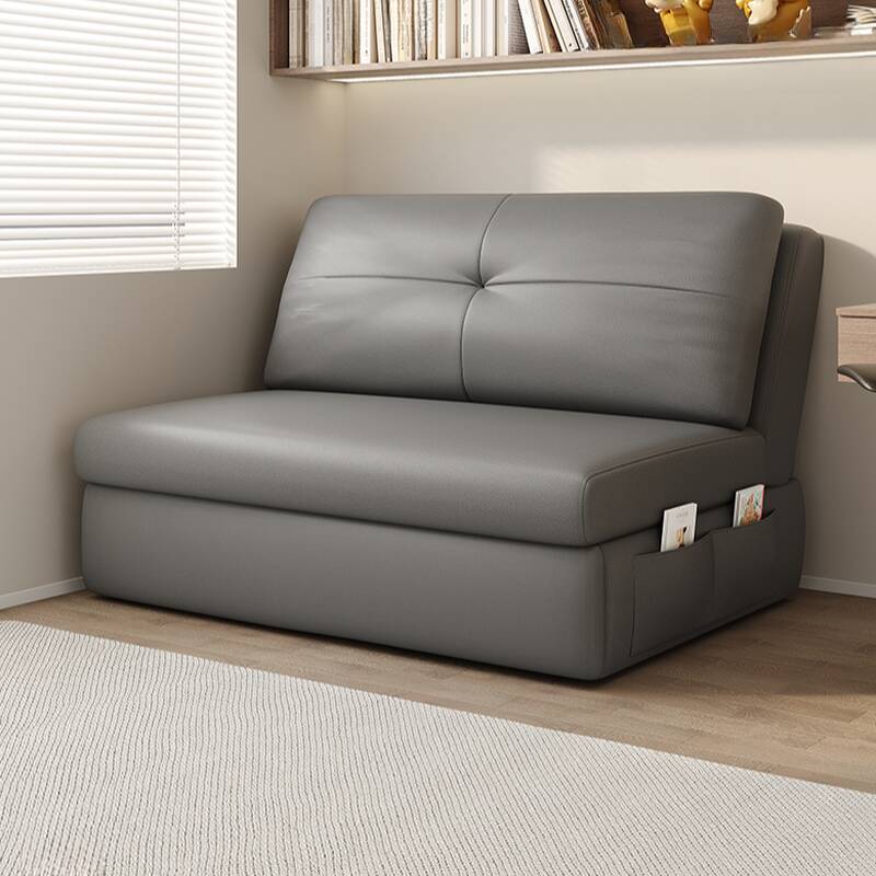 Modern Scratch-proof Futon Sofa Bed with Pillow Back in Grey, Accommodates 4, with 2 Pillows, Full Size