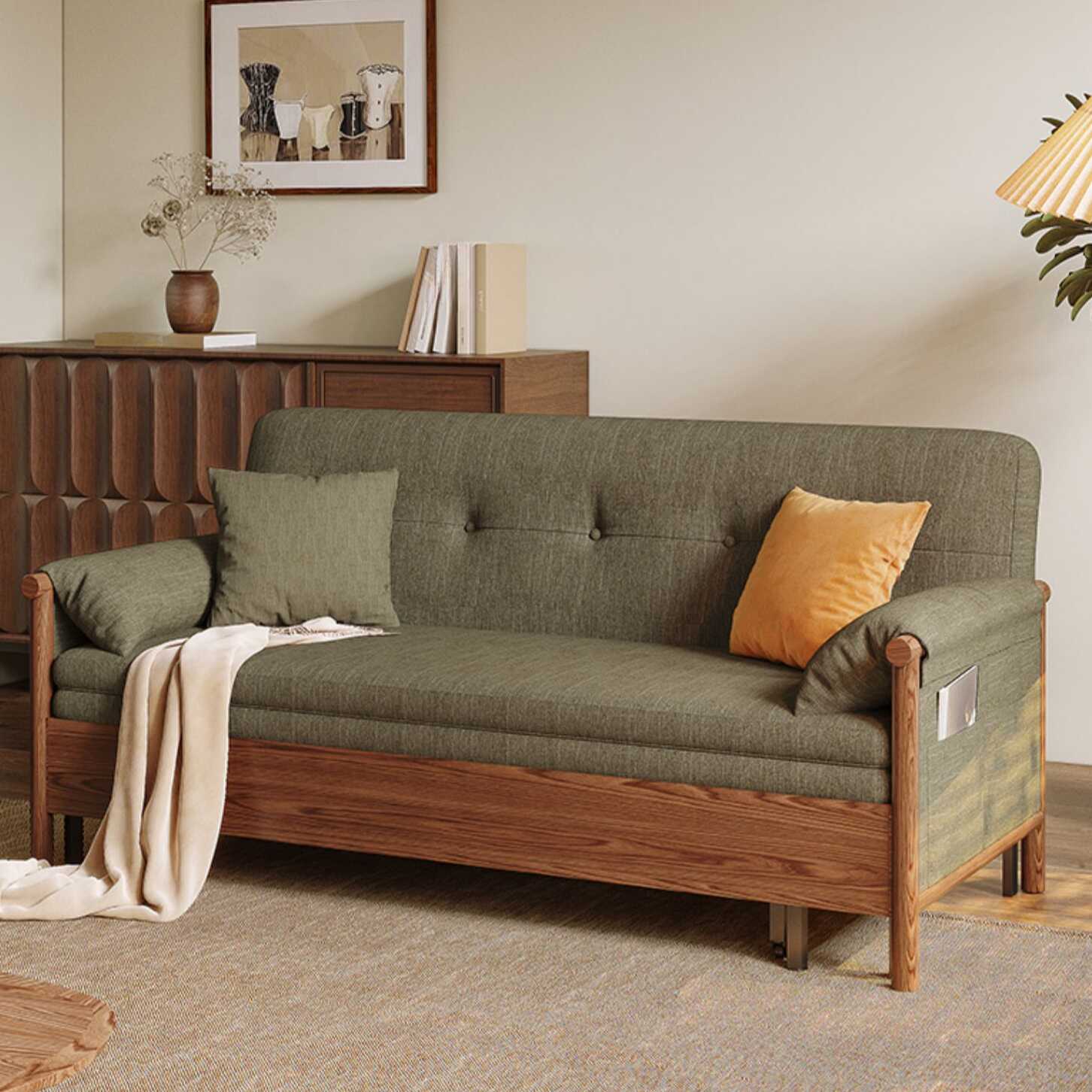 Futon Sofa Bed with Tufted Back, Full XL Size/Twin XL Size, and Detachable Mattress