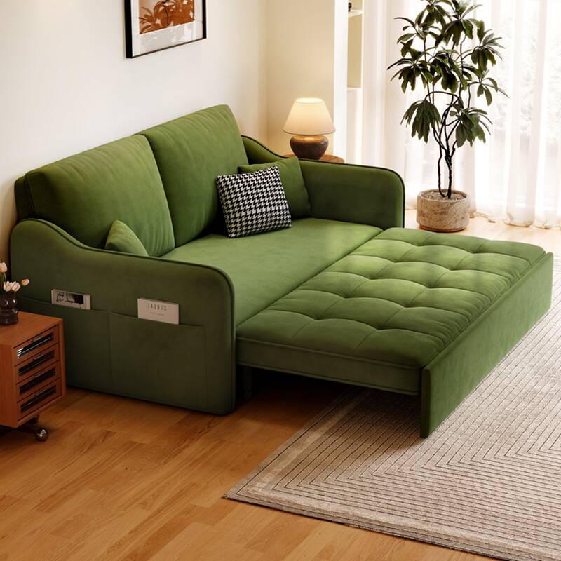 Lime Green Tufted California King Size/Twin Size/King Size Futon Couch for 4/for 3/2 Seater with Square Arm, Pillow Back and Detachable Mattress