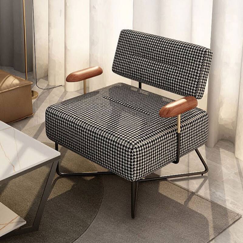 Simplistic Houndstooth Accent Chair with Fixed Back and Arms