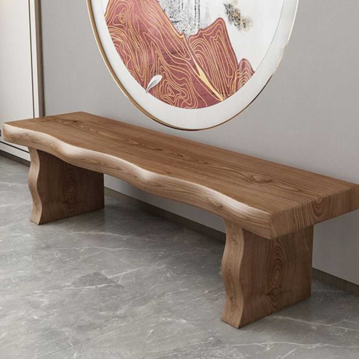 Contemporary Cocoa Wood Living Room Bench with Solid Colour Pattern