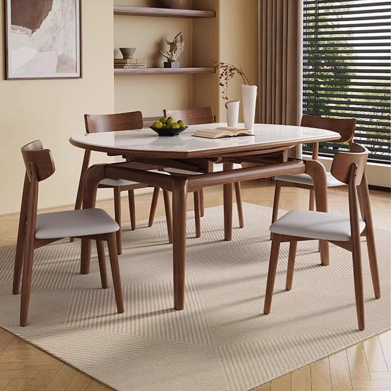 Circular-shaped Dining Table Set with Self-Storing Leaf, Upholstered Chair, Back, Seats 6/4 People, Alterable