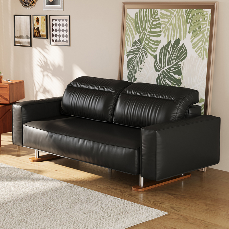 Contemporary Solid Colour Floor Sofa with Biscuit Back, Available in Midnight Black, Mocha, Off-White, Seats 2, Square Arm