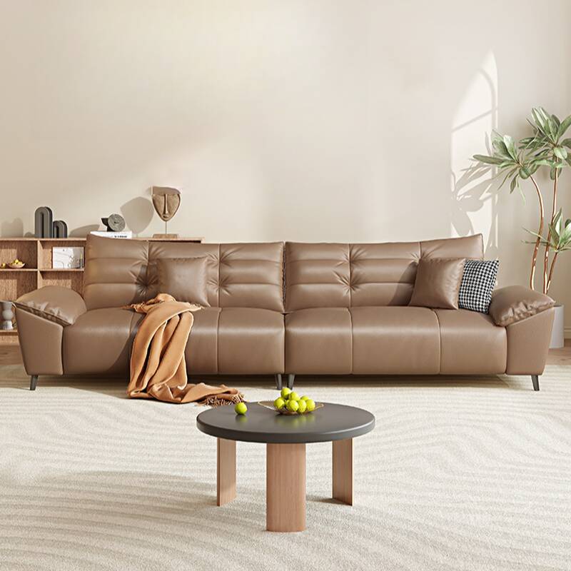 Contemporary Solid Colour Standard Sofa in Mocha Seats 4 with 2 Pillows