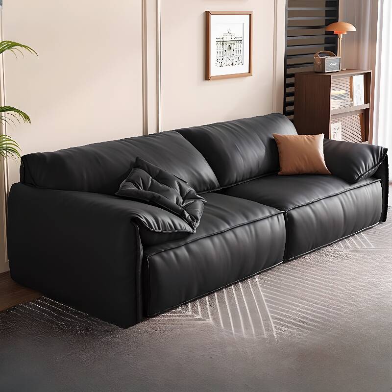 Contemporary Modern Tear Resistant Sofa Couch with Cushion Back in Midnight Black, Accommodates 7/4/5 Persons, Pillow Top Arm, Includes 2 Pillows