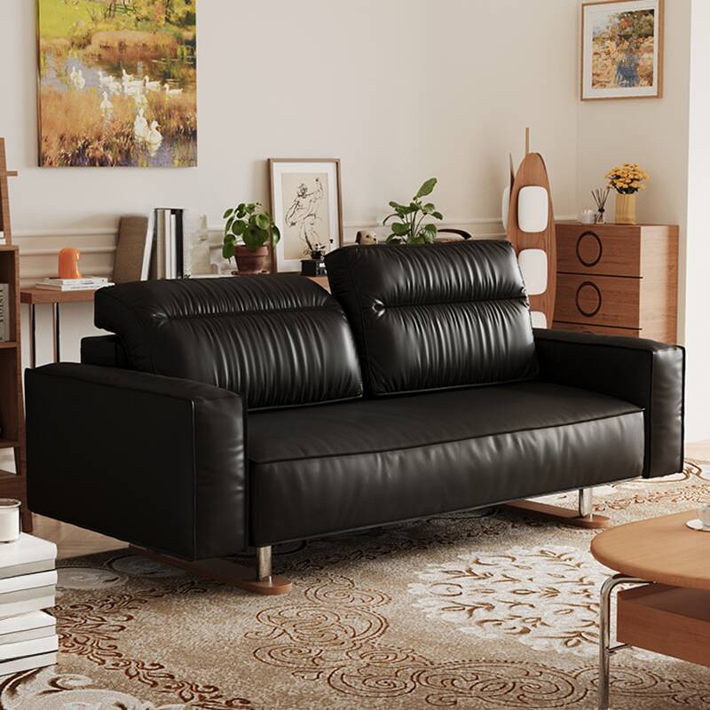 Contemporary Solid Colour Sleeper Sofa in Midnight Black/White/Mocha, Seats 3 Person/2 People