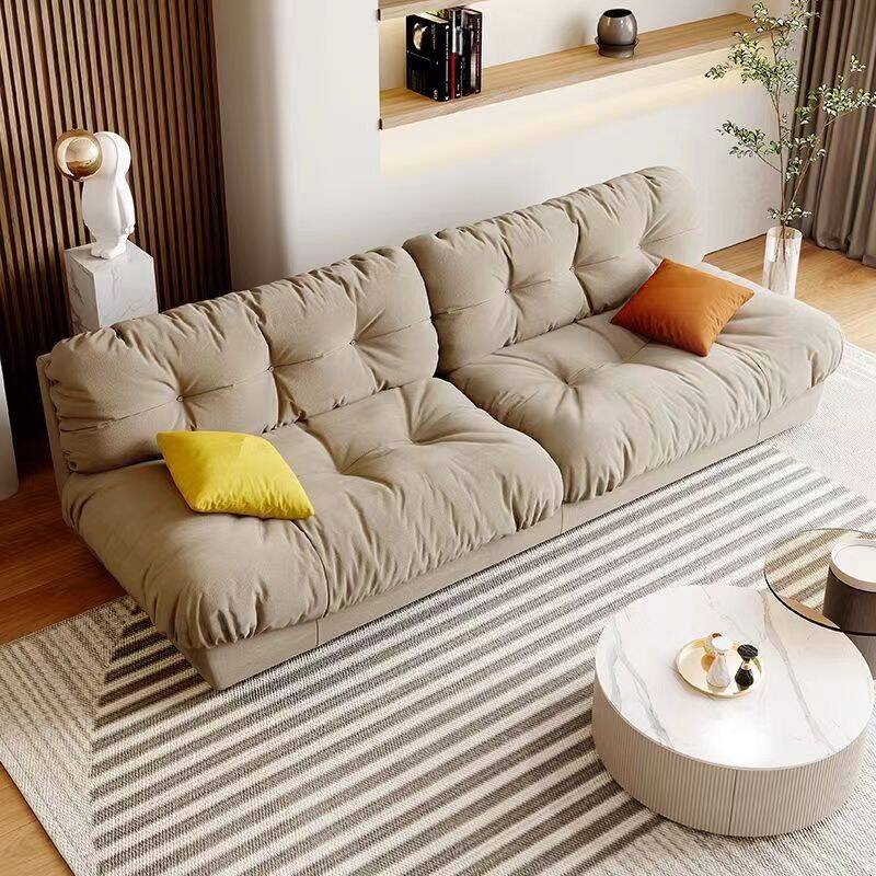 Contemporary Solid Colour Light Gray Floor Sofa, Accommodates 3 Person/2 People with 2 Pillows