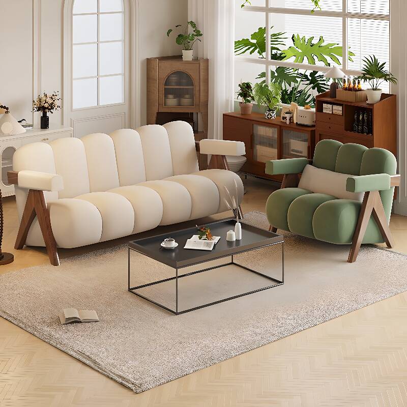 Contemporary Solid Colour Standard Sofa/Single Sofa/Loveseat with Cushion Back and Square Arm for 1, 2, or 3 People