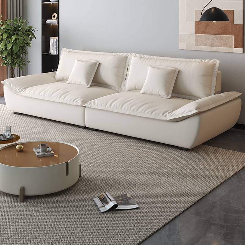 Contemporary Scratch-proof White Floor Sofa with Cushion Back, Pillow Top Arm, and 2 Pillows for 5 Person