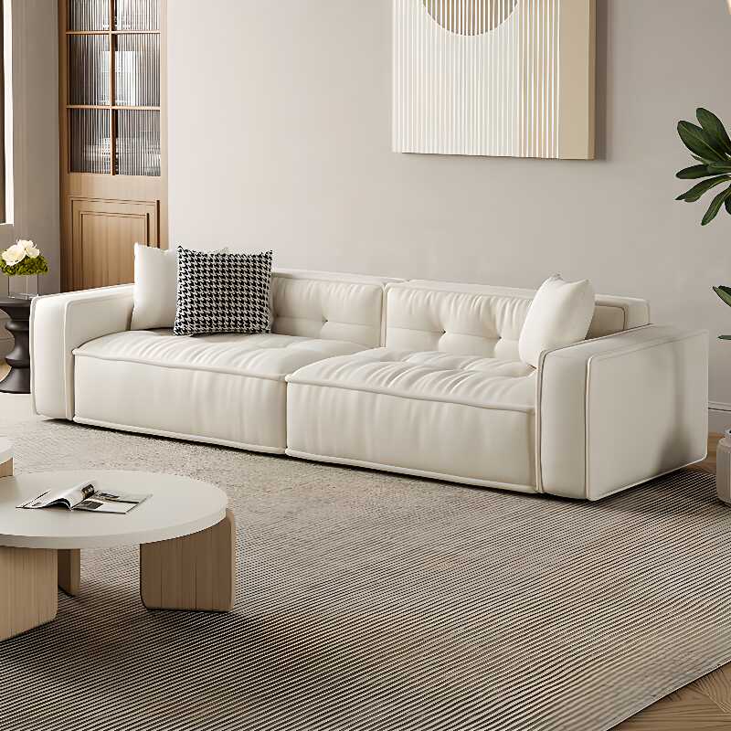 Minimalist Off-White Loveseat with 3 Pillows