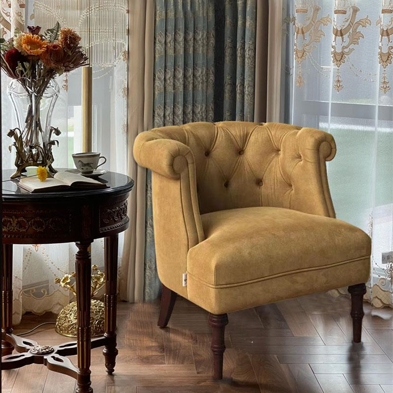 Old School Solid Colour Tufted Yellow Barrel Chair with Tufted Back and Arms