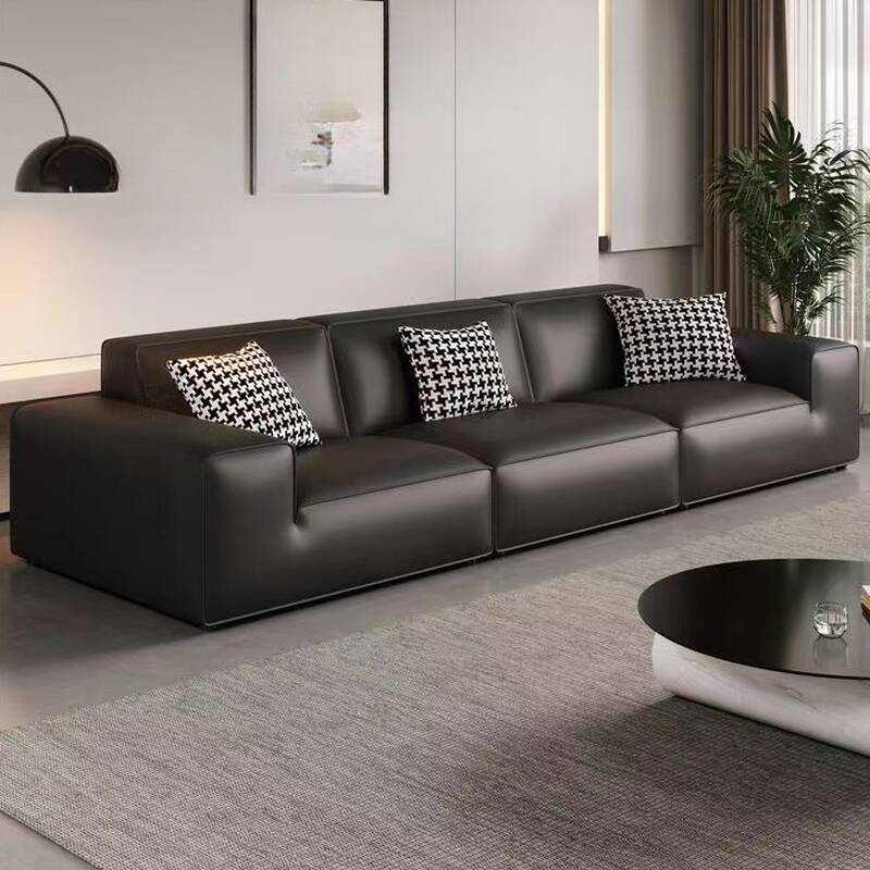 Contemporary Midnight Black Floor Sofa/Single Sofa, Solid Colour, Scratch-proof, Seats 3/6/5 with Square Arm and Concealed Support