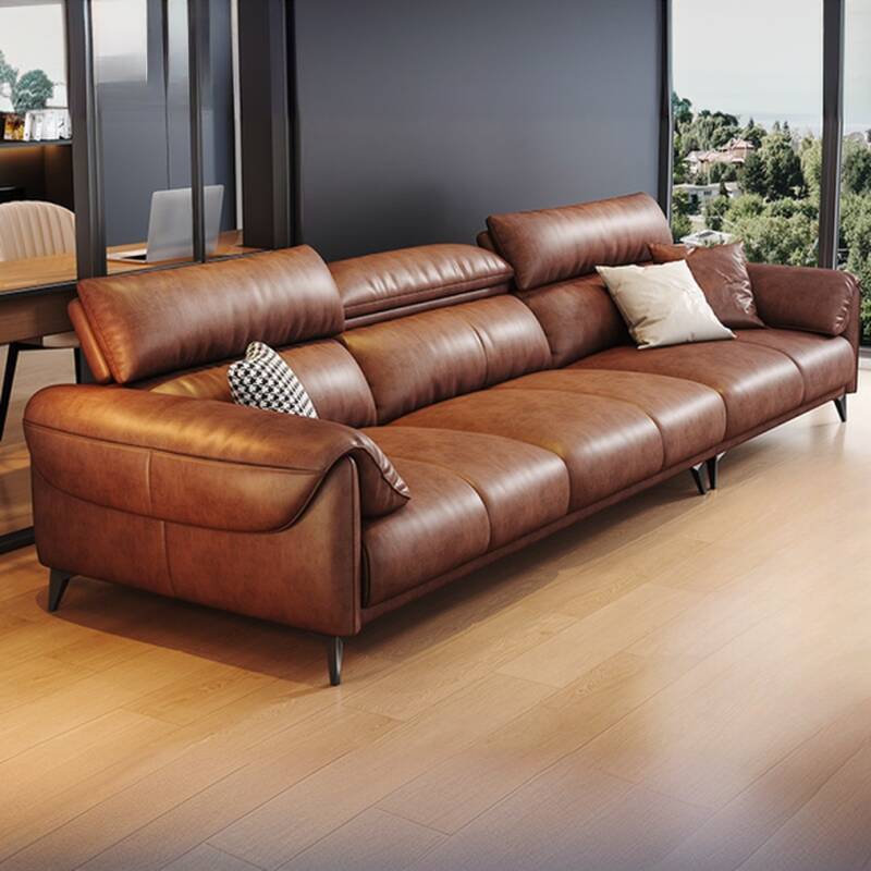 Contemporary Solid Colour Water Resistant Standard Sofa with Wide Pillow Back in Mocha for Seats 4/3 Person with Square Arm