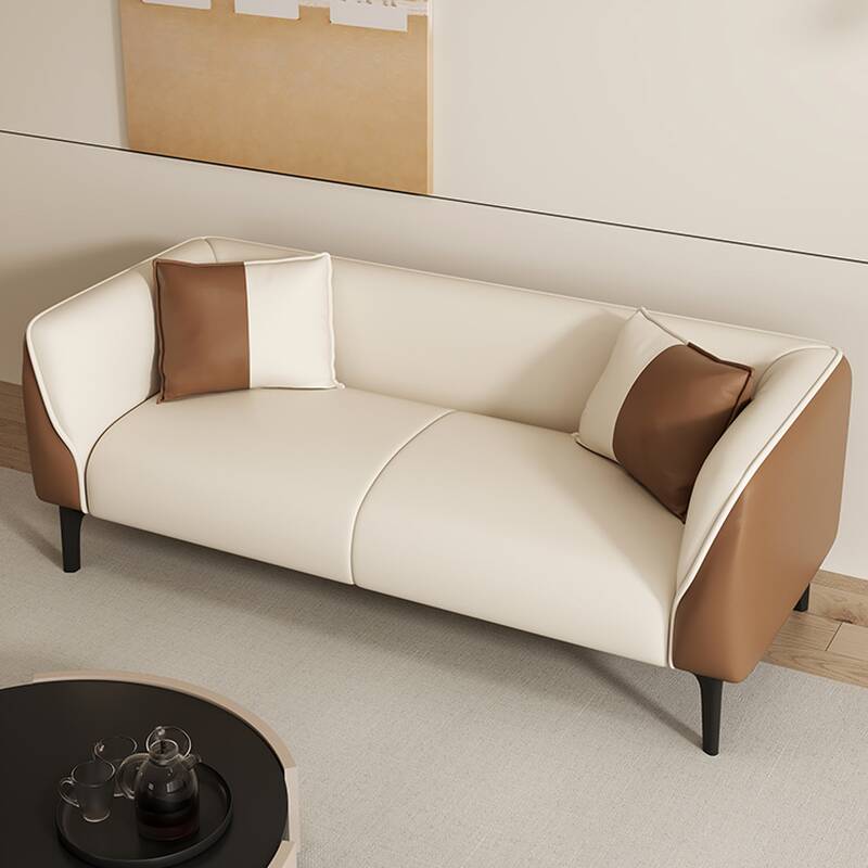 Minimalist Stain Resistant Off-White Floor Sofa/Loveseat, Solid Colour, Seats 2/3, Square Arm, 2 Pillows