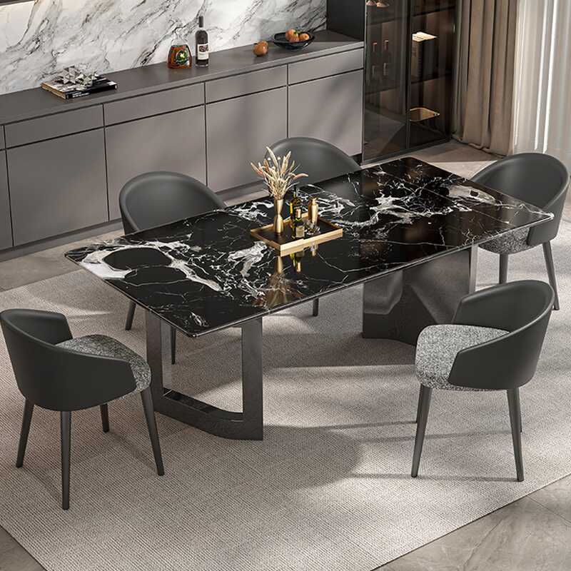 Slate Twin Support Dining Table Set with Solid Back Panel, Arms, Seats 6, in Ink Colour