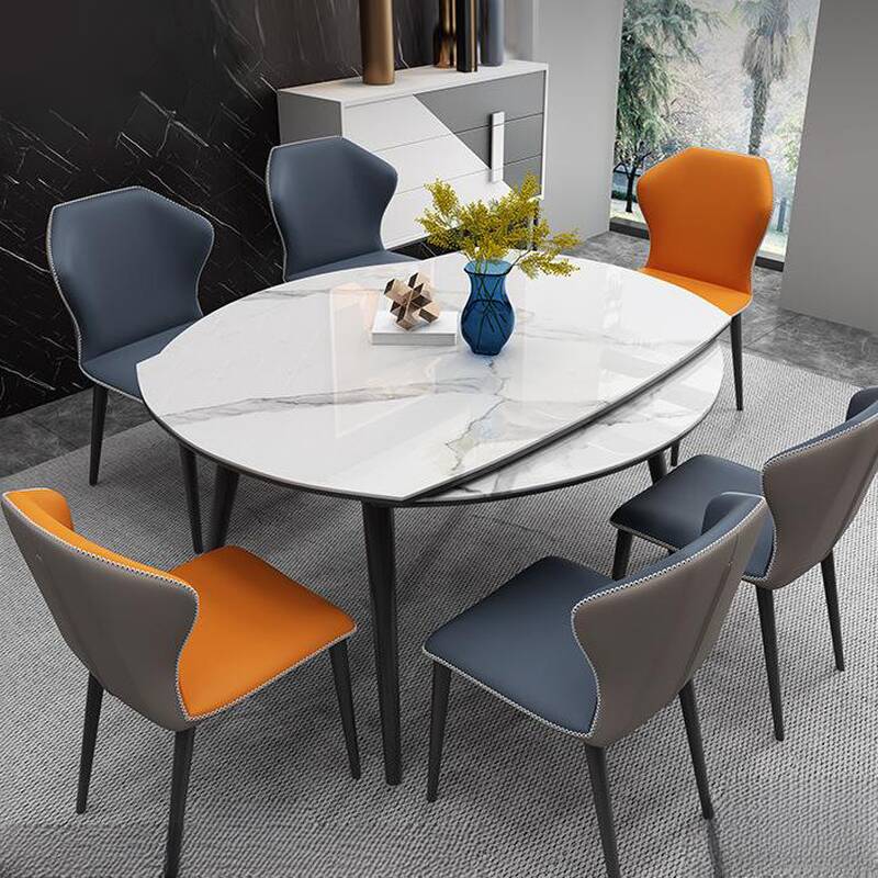 Orbicular Slate Dining Table Set with Solid Back, Collapsible Leaf, Upholstered Chair, Seats 6/4