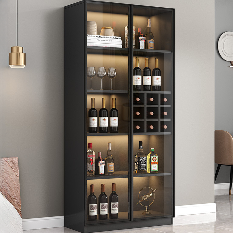 Trendy Wooden Accent Cabinet with Multiple Cabinets and Shelves Featuring Glass-panel Door