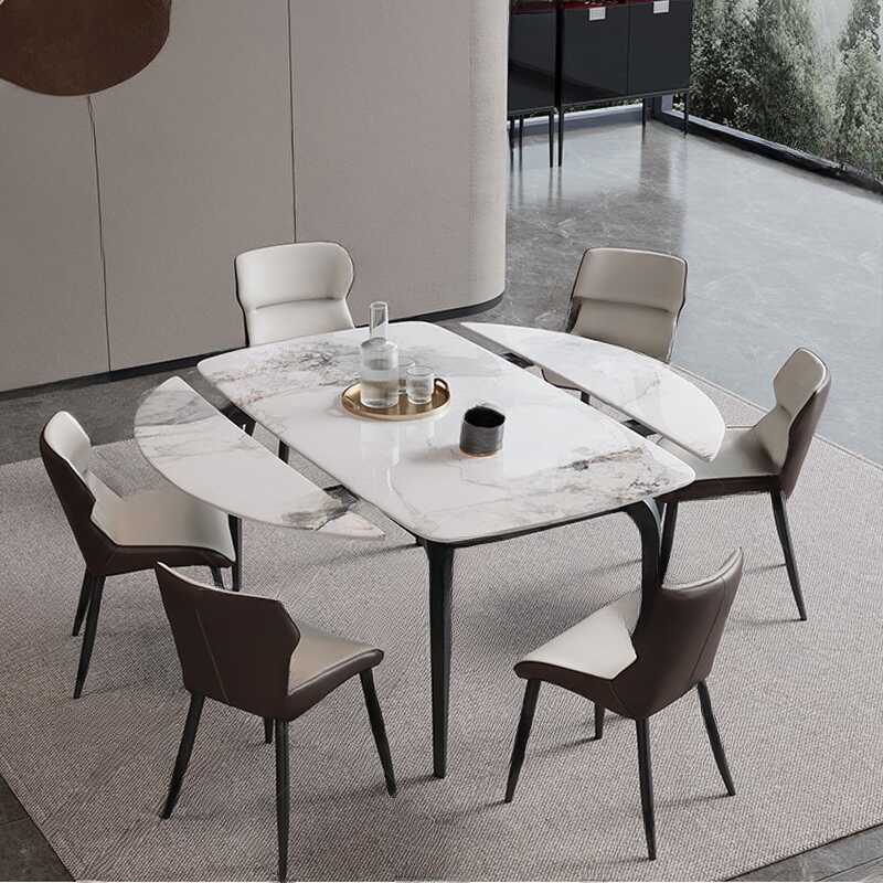 Orbicular Slate Dining Table Set with Solid Back, Collapsible Leaf, Arms, Seats 6/4