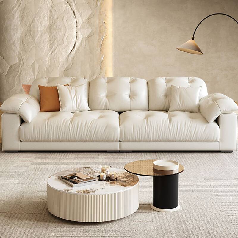 White Standard Sofa for Sitting Room with 3 Pillows