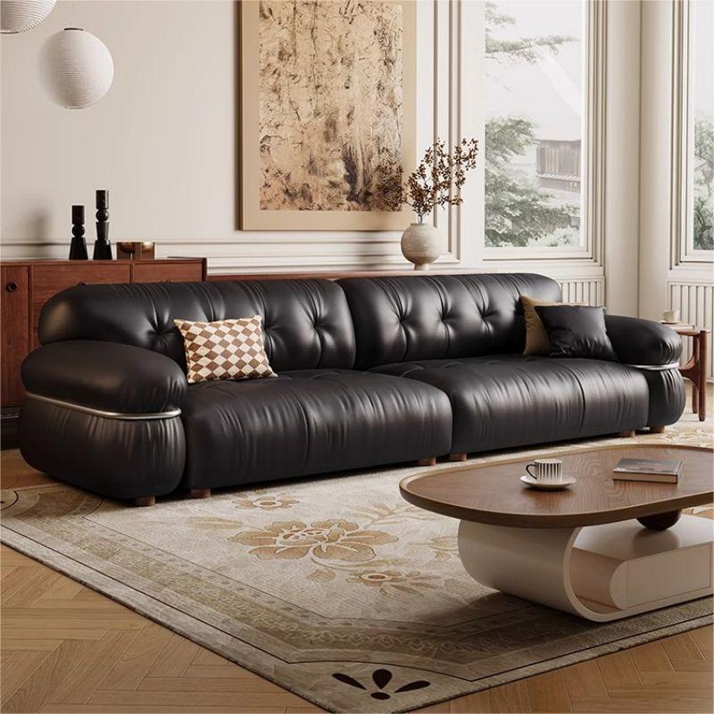 Sitting Room Tear Resistant Midnight Black Floor Sofa with Armrest and Concealed Support