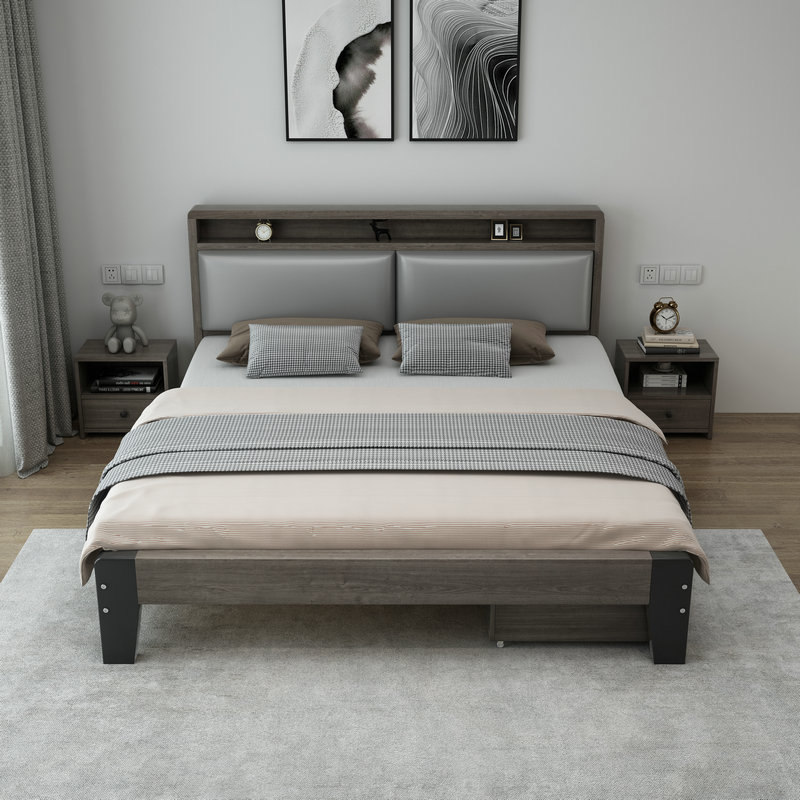 Dove Gray Pallet Bed Frame with Sponge Panel for Living Room