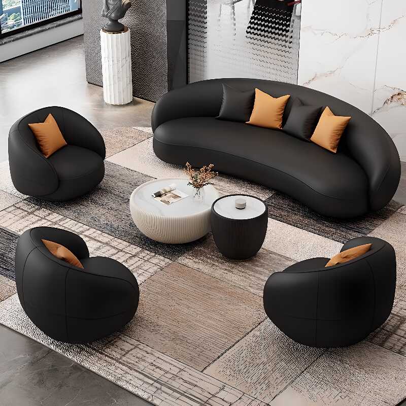 Ink Floor Sofa/Single Sofa/Loveseat for Sitting Room with 4 Pillows/1 Pillow, Armrest and Concealed Support