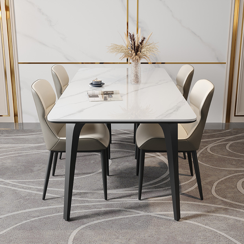 Simplistic Slate Rectangle Dining Table Set with 4 Legs Fixed Mechanism