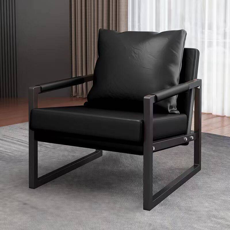 Casual Accent Chair in Midnight Black/Light Gray/White with Cushion Back, Ergonomic Design, and Pillow