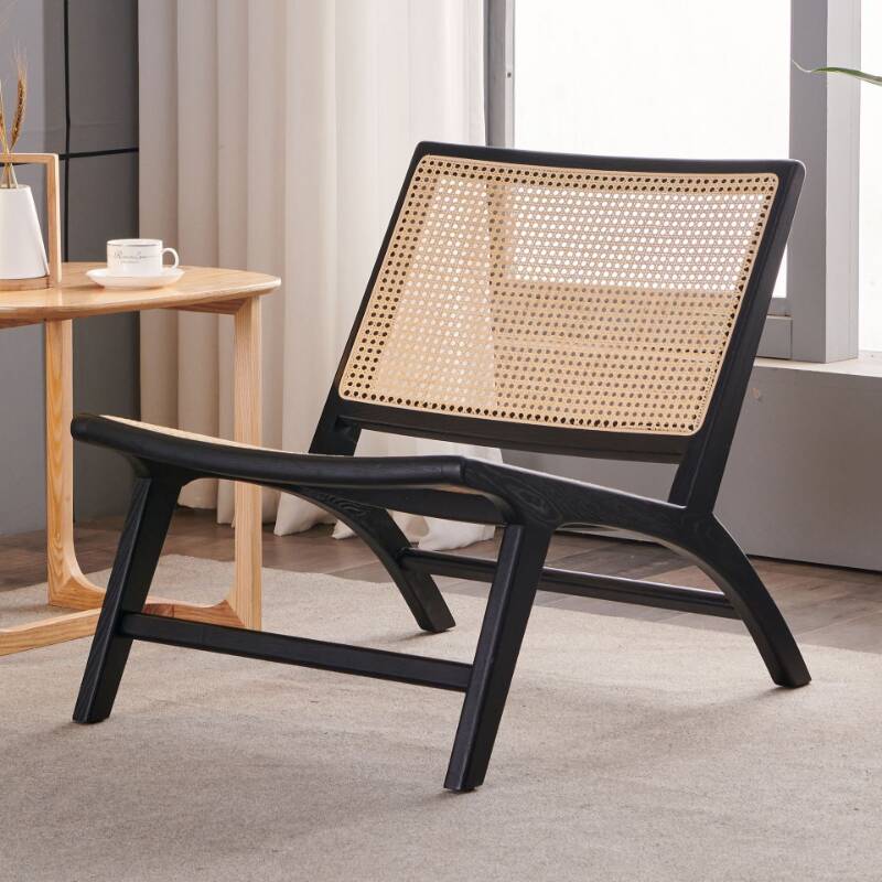 Casual Solid Colour Accent Chair with Woven Back in Midnight Black/Oatmeal/Cocoa, Manufactured Wood Frame