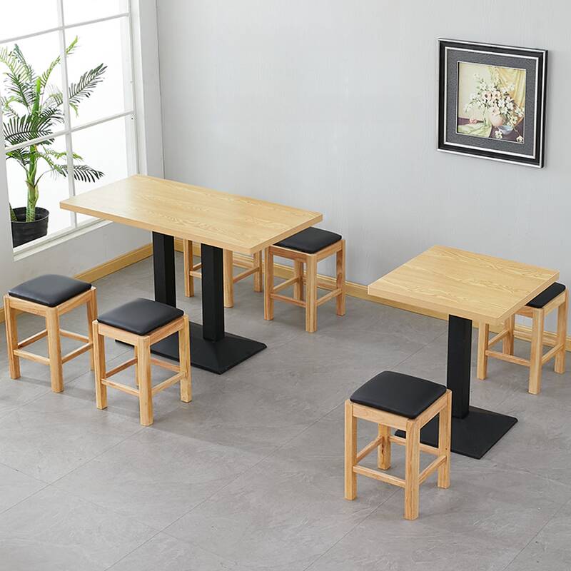 Simplistic Rectangle Dining Table Set with Stump Base and Cushion Chair