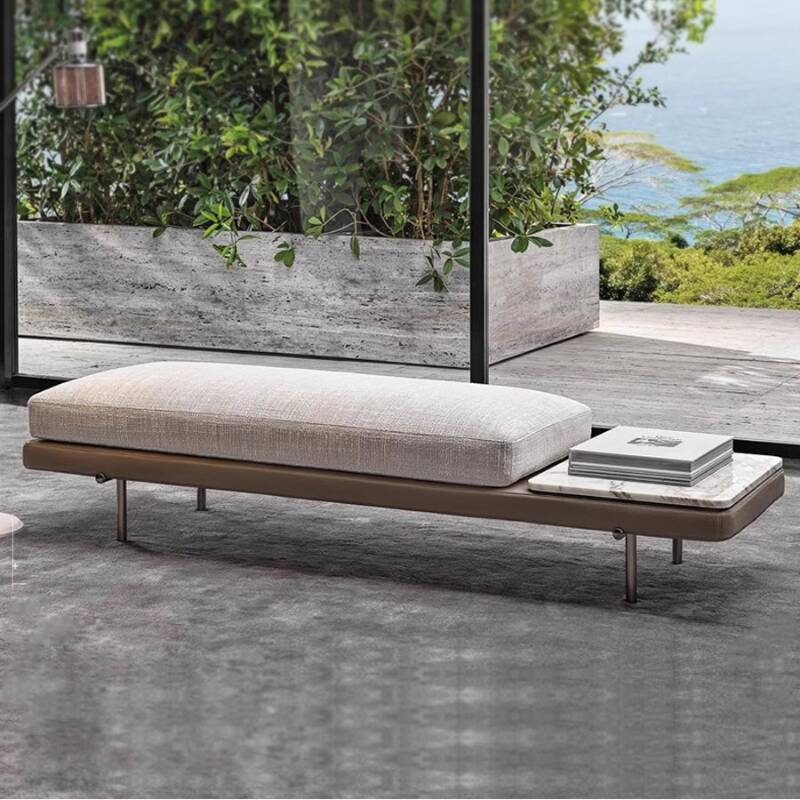 Antique Stainless Alloy Grey Upholstered Sitting Bench Indoor