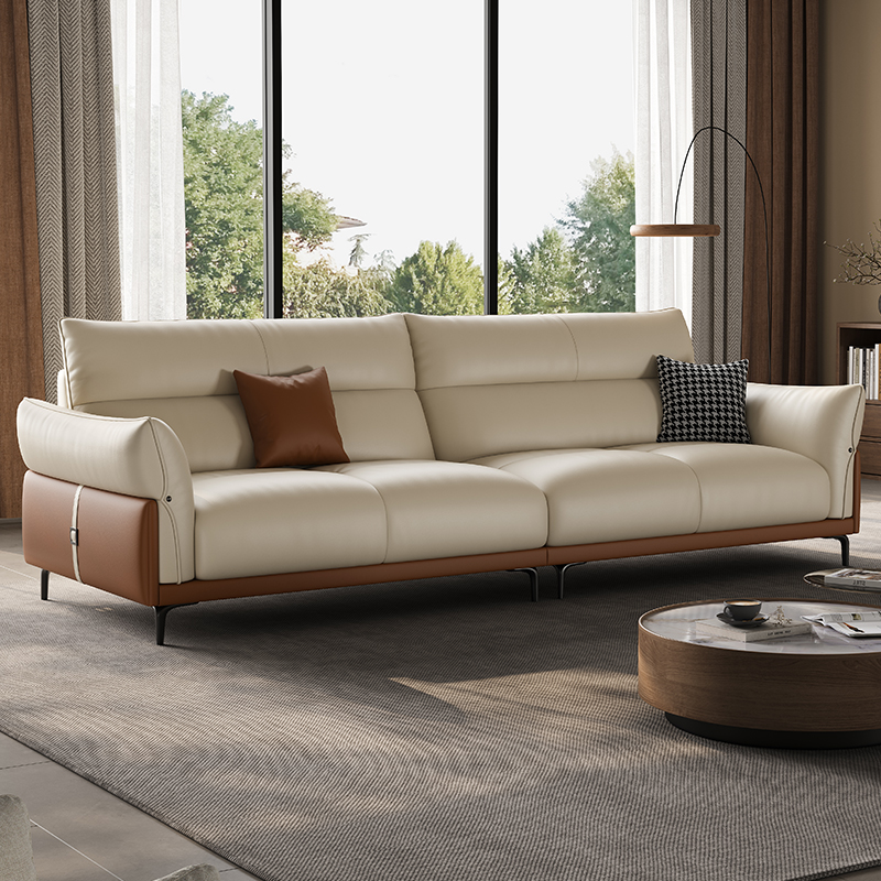 Contemporary Modern Solid Colour Off-White Standard Sofa for 3/6-Seater/5 Person with Flared Arm