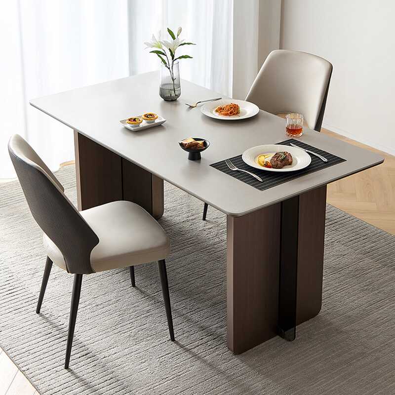 Elegant Dining Table Set with Slate Top, Seating for 6, in Beige