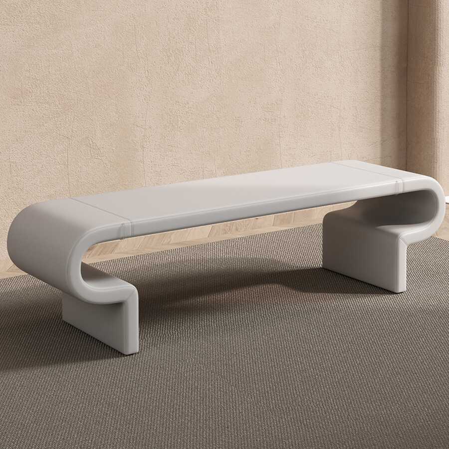 Simple Gray Indoor Bench Seat Timber Solid Colour with Padded