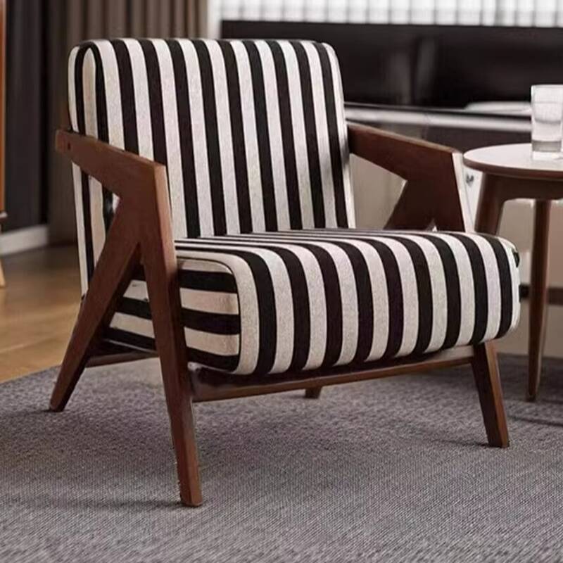 Contemporary Floral Pattern/Striped Accent Chair with Tight Back, Arms, and Four Legs, Manufactured Wood Frame