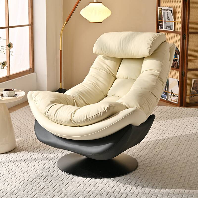 Ergonomic Oatmeal Lounge Chair with Rotatable Down Seat, Removable Cushions, and Reclining Stitch-tufted Design