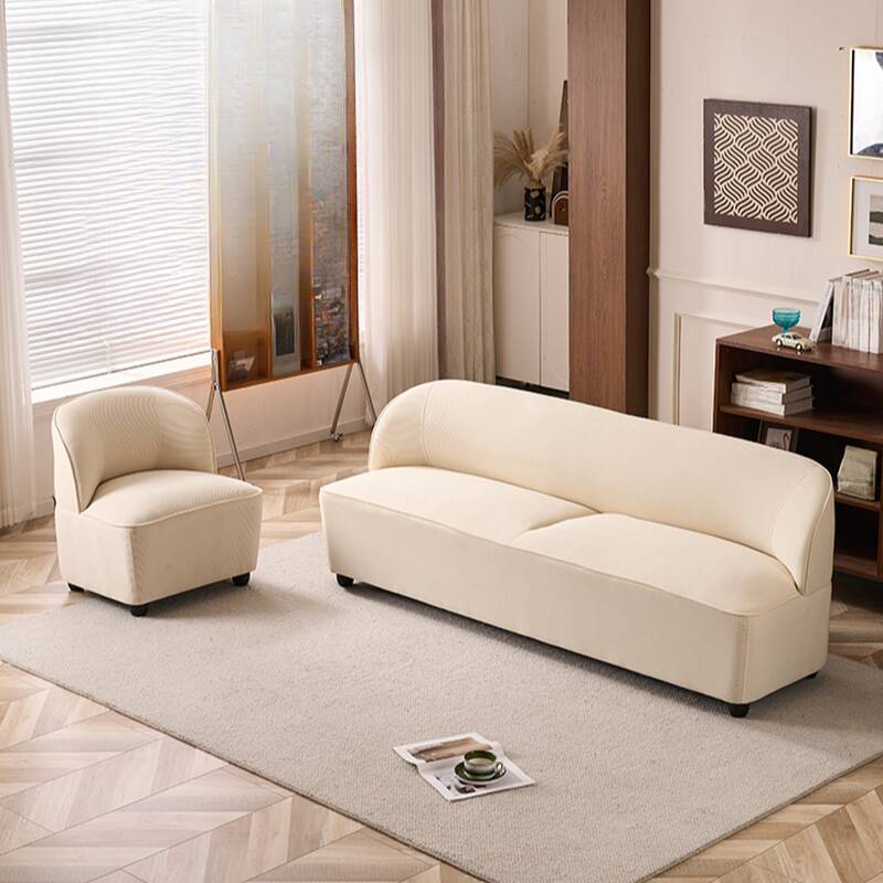 Contemporary Modern Parlor Solid Colour Floor Sofa in Olive Green/Tangerine Colour/Off-White for 3 with Slipcover