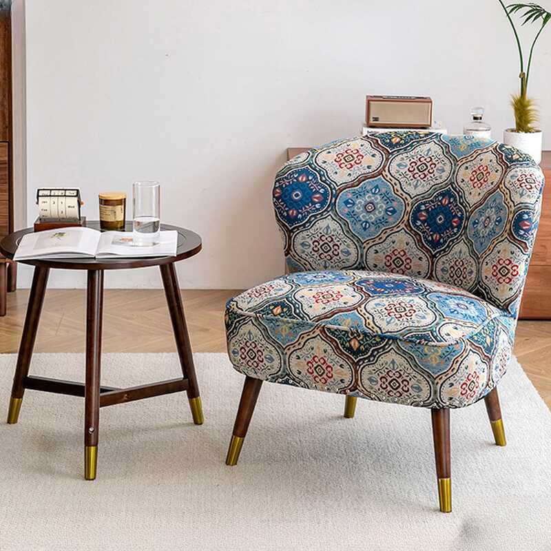 Bohemian Wingback Chair with Tight Back in Light Blue/Espresso, Floral Pattern/Argyle/Geometric, and Memory Foam Seat