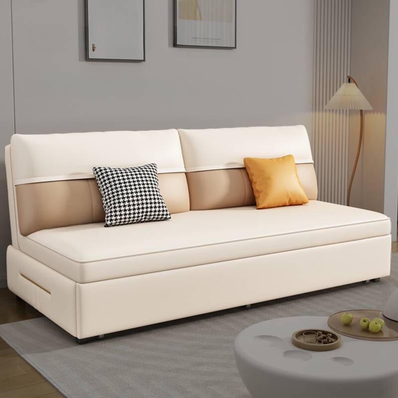 Stain Resistant King Size Sleeper Sofa with Cushion Back in Chalk, Accommodates 2 to 4 People, Includes Pillow and Stockroom Storage