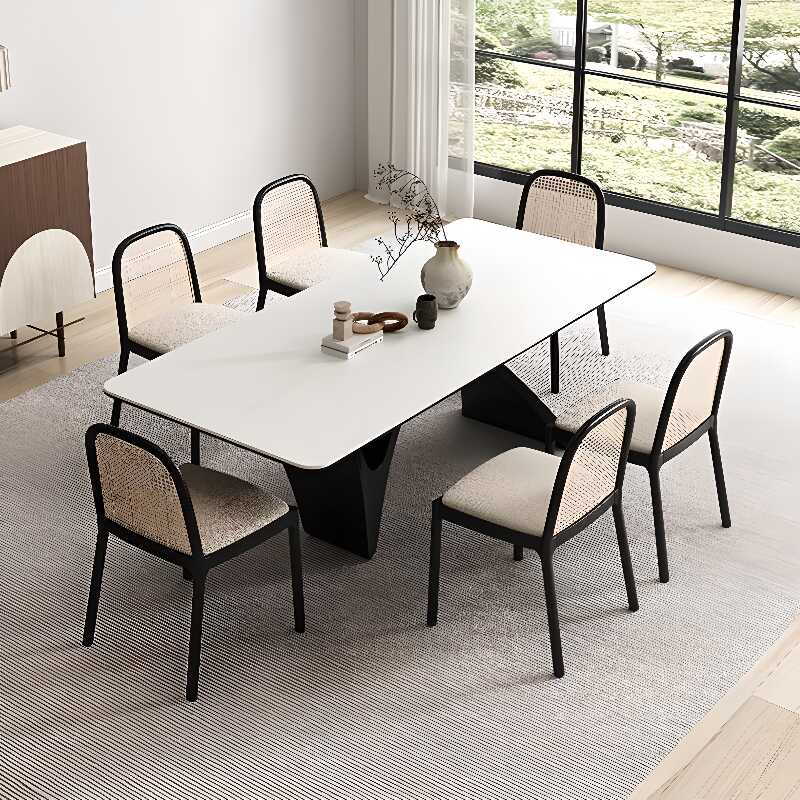 Modern Simple Style Rectangular Table with Slate Top, Fixed Table Mechanism, and Chalk Finish