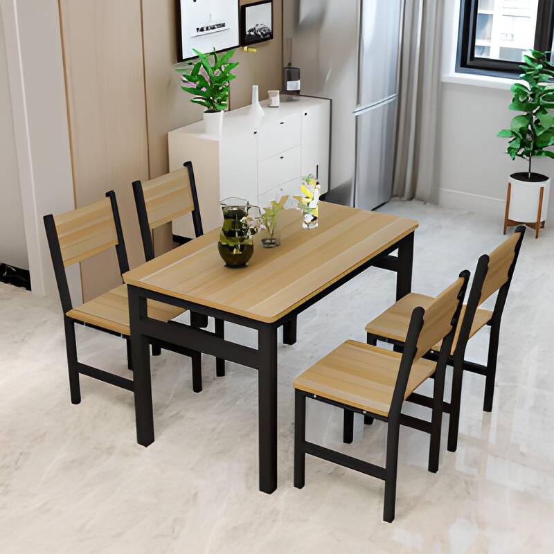 Simple Rectangular Timber Dining Table with Fixed Mechanism, Wood Colour Top