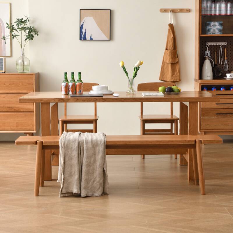 Minimalist Rectangular Timber Dining Table for 8 with Fixed Wood Colour Top