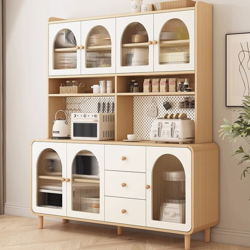 Trendy Reclaimed Wood Accent Cabinet with 3 Drawers, 4 Cabinets, 6 Shelves, Glass-panel Door, and Unenclosed Storage