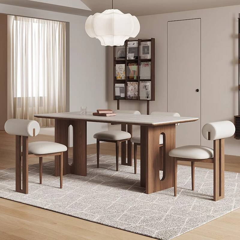 Chalk Sintered Stone Dining Table Set with Twin Pedestal for 6/Dining Table for 4 & Back Padded Chair