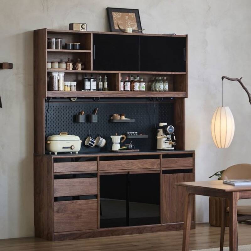 Casual Chestnut Buffet Table with 5 Drawers and 4 Shelves